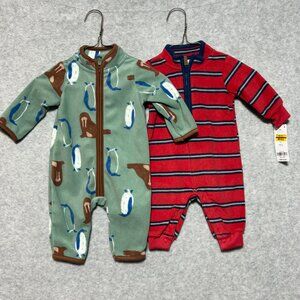 Carter's Baby Boy 3M Lot of 2 Fleece Zip-Up 1-Piece Pajama Jumpsuit Long Sleeve